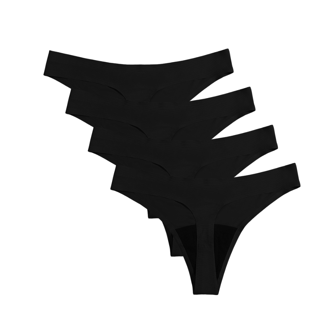 (4 pack) Rosa's Leakproof Underwear Thong Midnight Black